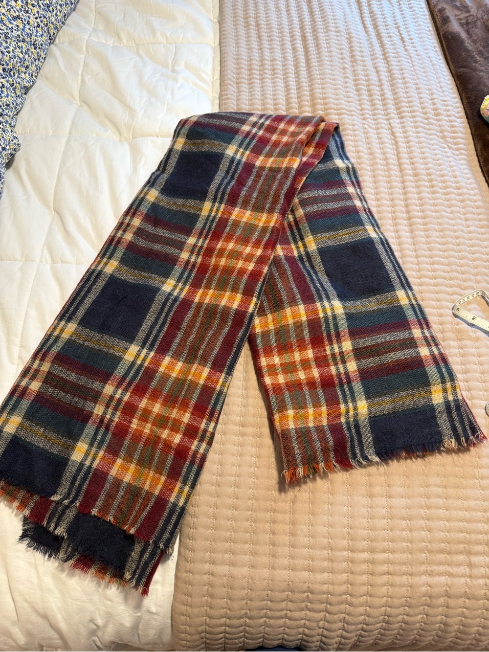 Large Plaid Fringe Knit Scarf